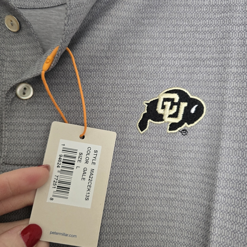 ๐ Peter Millar Gray Black Colorado Buffaloes Performance Jersey Golf Polo Logo - Picture 6 of 9